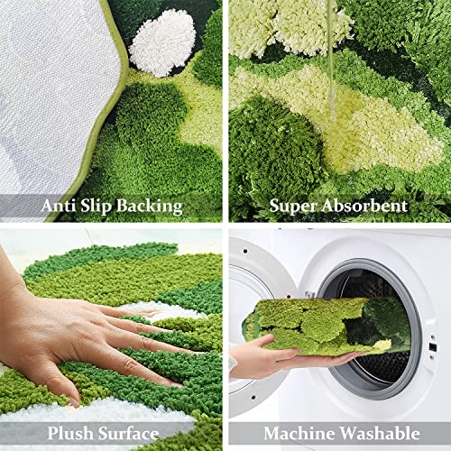 Hifuwan Cute Green Moss Bathroom Runner Rug Long Rectangular Boho Aesthetic Leaf Leaves Bath Mat Shaggy Non Slip Absorbent Shower Mat Decor - size: 1'8" x 3'7" (Rectangular)