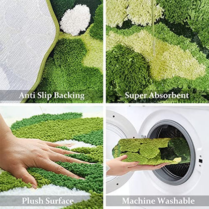 Hifuwan Cute Green Moss Bathroom Runner Rug Long Rectangular Boho Aesthetic Leaf Leaves Bath Mat Shaggy Non Slip Absorbent Shower Mat Decor - size: 1'8" x 3'7" (Rectangular)