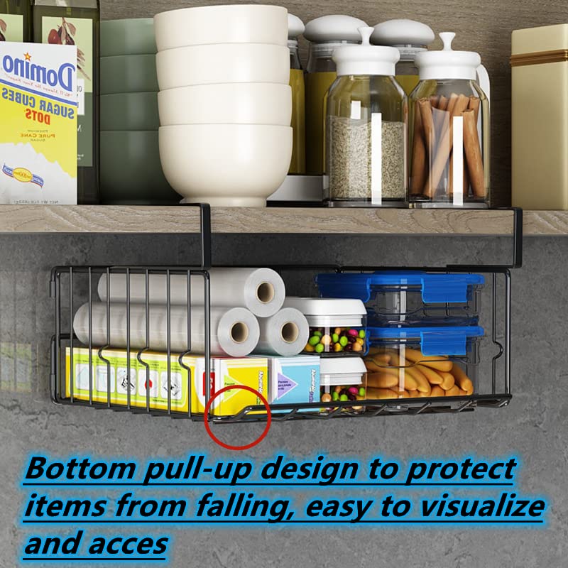 Under Shelf Basket Storage 2Pack - 11.8in Metal Under Cabinet Shelf, Hanging Wire Basket Shelves, Undershelf Storage Basket for Kitchen Pantry Bookshelf - color: Black