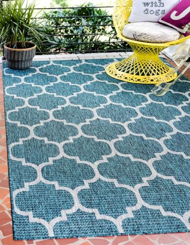Unique Loom Outdoor Trellis Collection Area Rug (7' 10" x 10' Rectangle Teal/Gray) - color: Teal/Gray, size: 7'10" x 10' (Rectangular)