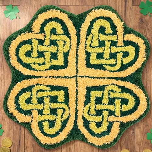 Drydiet St. Patrick's Day Shamrock Bathroom Rug Ireland Celtic Knot Door Mat Leaf Shower Mat Irish Bathroom Shower Decoration Non Slip Washable Rug 20 x 24 Inches(Retro) - style: Retro