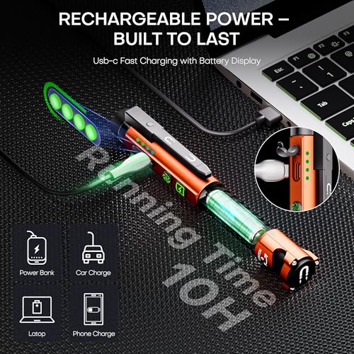 EDC Flashlight Rechargeable,800 Lumen Small Flashlight with Magnetic Clip & Base, 11 Modes LED Flashlight,Glass Breaker&Bottle Opener, USB-C Flashlight for Working,Home and Emergency - color: Orange