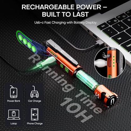 EDC Flashlight Rechargeable,800 Lumen Small Flashlight with Magnetic Clip & Base, 11 Modes LED Flashlight,Glass Breaker&Bottle Opener, USB-C Flashlight for Working,Home and Emergency - color: Orange