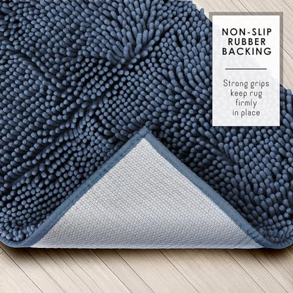 Hearth & Harbor Bathroom Rugs, Chenille Bath Mat - Machine Washable Bath Mats for Bathroom Non-Slip Backing Rubber, Quick Dry Bathroom Mat - color: Navy Blue, style: 26 x 44