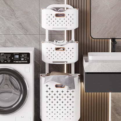 Collapsible Laundry Basket Organizer, 3-Tier Foldable Laundry Sorter with Wheels & Wall Mount, Space-Saving Slim Laundry Hamper with Removable Bins,100L Capacity for Bathroom, Dorm & Small Spaces - size: 3-Tier