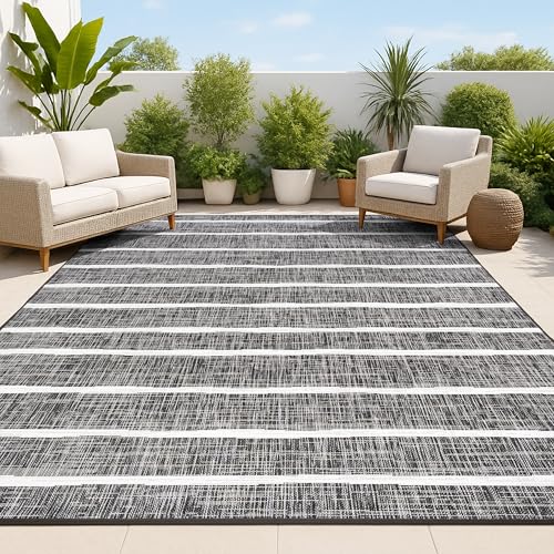 JONATHAN Y Berber Stripe Indoor Outdoor Area Rug 4X6 Black/Ivory, Colonia for Backyard, Patio, Porch, Easy-Cleaning, High Traffic, Pet-Friendly, Non-Shedding (SMB125E-4) - color: Black/Ivory, size: 3'11" x 6' (Rectangular)