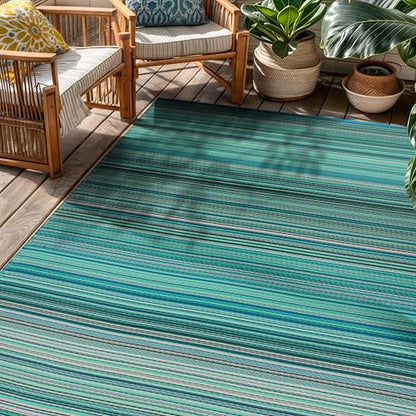 Rugshop Contemporary Stripe Reversible Crease-Free Waterproof Premium Recycled Plastic Outdoor Rugs for Patio,Backyard,RV,Deck,Picnic,Trailer,Beach,Camping Blue 5' x 7' - size: 5' x 7' (Rectangular)