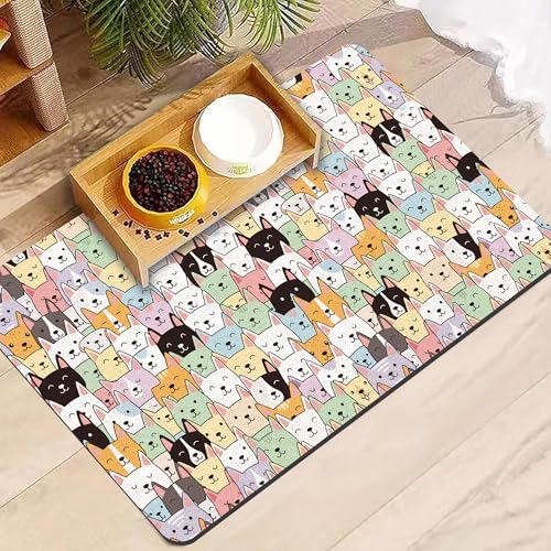 Dog Food Mat, Absorbent Pet Feeding Mat for Dog & Cat Food and Water Bowl, Non-Slip Quick Dry Pet Placemat Floor Protector for Messy Drinkers(12 x 20in) - color: Dog, size: 12x20in