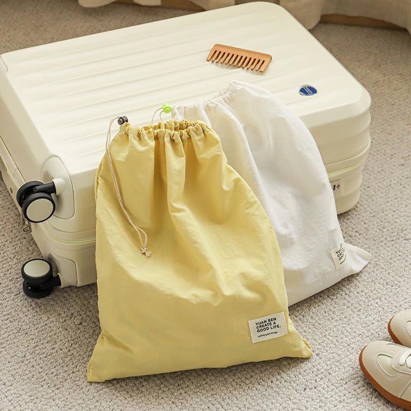 Waterproof Nylon Drawstring Storage Bag, Large Capacity Travel Organizer for Clothes Shoes, Portable Packing Cube (White)