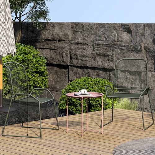 End Table Set of 2,Pink Outdoor Side Table, Small Patio Round Folding Metal Side Tables for Outdoor,Living Room,Bedroom Balcony and Office, 2 PCS - color: Pink