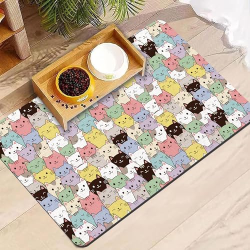 Cat Food Mat, Absorbent Pet Feeding Mat for Dog & Cat Food and Water Bowl, Non-Slip Quick Dry Pet Placemat Floor Protector for Messy Drinkers(12 x 20in) - color: Cat, size: 12x20in