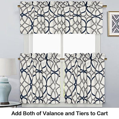 H.VERSAILTEX Blackout Curtain Valances for Kitchen/Bathroom - Thermal Insulated Window Valances for Living Room/Bedroom Rod Pocket Short Curtain 1 Panel, 52x18 inch, Geo in Grey and Navy - color: Geo in Grey and Navy