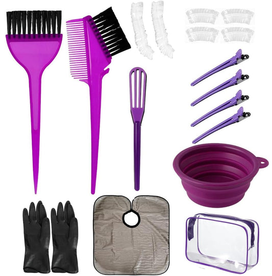 Hair Dye Color Brush and Bowl Set, Color Bowl Brushes Tool Mixing Bowl Kit Tint Comb for Hair Tint Dying Coloring Applicator (Gray&Violet) - color: Gray&Violet