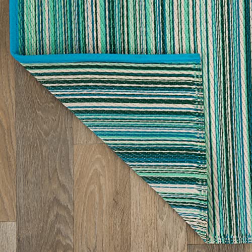 Rugshop Contemporary Stripe Reversible Crease-Free Waterproof Premium Recycled Plastic Outdoor Rugs for Patio,Backyard,RV,Deck,Picnic,Trailer,Beach,Camping Blue 3' x 5' - size: 3'4" x 5' (Rectangular)