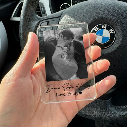 Gossby Custom Car Visor Clip for Husband Boyfriend Drive Safe Honey Gift | Drive Safe Honey Car Visor Clip, Custom Couple Photo Polaroid Frame - color: Drive Safe I Love You V3