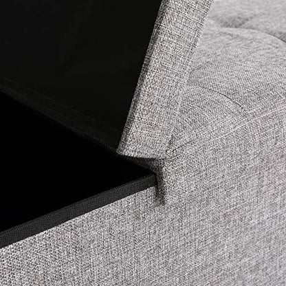 45.3 Inches Foldable Seat Footrest Shoe Bench End of Bed Storage with Flipping Lid, 166L Upholstered Tufted Bench, Linen Fabric Grey - color: Light Grey, size: 45.3" Flip