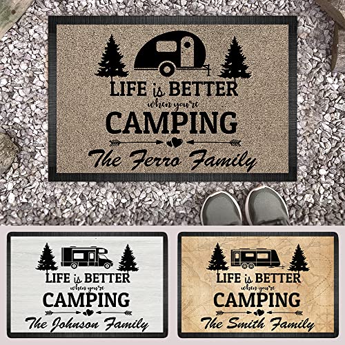 Personalized Campsite Doormat - Life is Better When You are Camping Custom Family Name Door Mat, RV Accessories for Inside Outside, Funny Rugs Decorations Travel Trailers, 16 x 24 inches - color: Style 12
