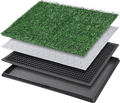 Dog Grass Pet Loo Indoor/Outdoor Portable Potty, Dog Litter Box, Artificial Grass Patch Bathroom Mat and Washable Pee Pad for Puppy Training, Full System with Trays (Pet Training Tray, 20"x16") - size: 20"x16"（4 Layer Potty System)
