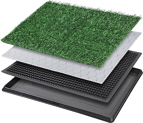 Dog Grass Pet Loo Indoor/Outdoor Portable Potty, Dog Litter Box, Artificial Grass Patch Bathroom Mat and Washable Pee Pad for Puppy Training, Full System with Trays (Pet Training Tray, 20"x16") - size: 20"x16"（4 Layer Potty System)