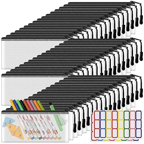 YOPCDJ 48 Pack Black Mesh Zipper Pouch Bags, Small Clear Pencil Pouches, 9.2 x 4.7 in, for Travel Storage, Office, Arts & Crafts - color: Black, size: A6 48