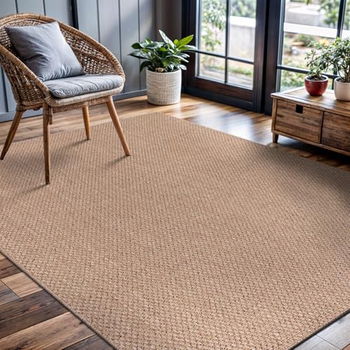 CAMILSON Easy Jute Rug 4x6, Indoor Outdoor Natural Color Farmhouse Area Rugs for Living Room Patio and Kitchen Rug, Solid Boho Woven Design, Easy-Cleaning, Washable Outside Carpet Alfombras (4 x 6) - color: Basketweave/Natural, size: 4' x 6' (Rectangular)
