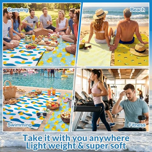 Frienda 4 Pack Microfiber Oversized Lightweight Beach Towel 71x32 in for Women Men Microfiber Quick Dry Sand Free Ocean Coastal Towels for Beach Pool Travel(Little Yellow Duck) - style: Little Yellow Duck