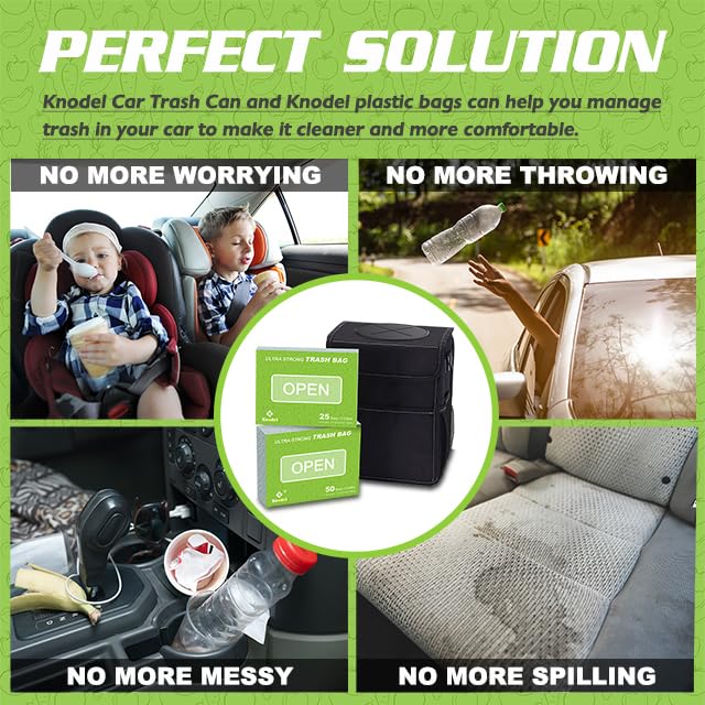 K KNODEL Drawstring Trash Bags, Perfect for Car Trash Can with Lid, and for Car Trash Can with Zipper, Ultra Strong Garbage Bags, 3 Gallon, 50 Count (Pack of 2) - size: 50 Count (Pack of 2)