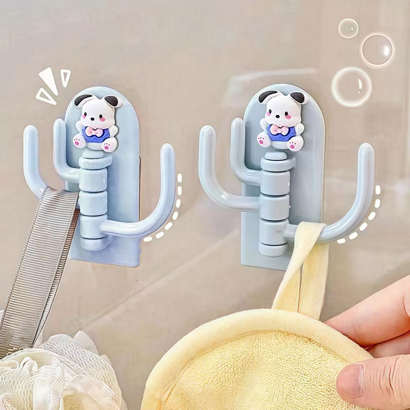 2 Pcs Swivel Hook Heavy Duty Folding Swing Arm Triple Coat Hook with Multi Three Foldable Arms Towel/Clothes Hanger for Bathroom Kitchen Garage Wall Mounted, Blue - color: 2 Pcs Swivel Hook Blue