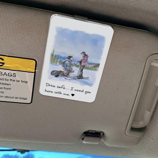 Gossby Custom Couple Visor Clip - Drive Safe I Need You Watercolor Art | Custom Photo Couple Gift, Personalized Visor Clip For Boyfriend Girlfriend, Romantic Anniversary Present - color: Drive Safe I need you here wit