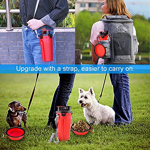 Dog Travel Water Bottle Collapsible Bowls, 2 in 1 Pet Food Container with Collapse Bowls, Outdoor Portable Water Bowls for Walking, Traveling, Camping and Hiking (Red) - color: Red