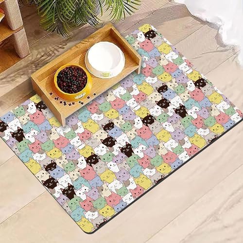 Cat Food Mat, Absorbent Pet Feeding Mat for Dog & Cat Food and Water Bowl, Non-Slip Quick Dry Pet Placemat Floor Protector for Messy Drinkers(16 x 24in) - color: Cat, size: 16"L x 24"W