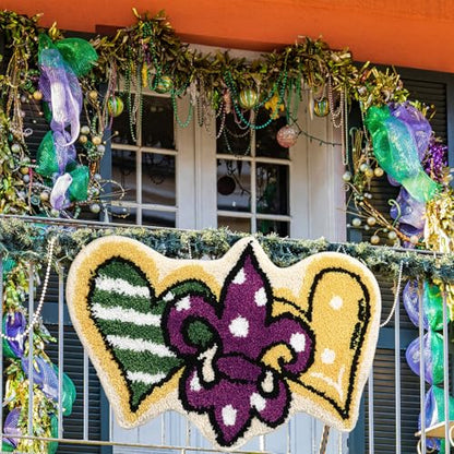 Drydiet Bathroom Rug Cute Purple Green Gold Door Mat Bath Mat Fleur-de-lis Flower Shape Shower Purple Green Gold Bathroom Decoration Rug Non Slip Washable - style: Mardi Gras