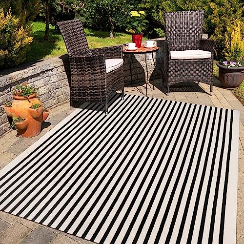 Collive Black and White Outdoor Rug, 5x8ft Striped Outdoor Rug, Reversible Washable Patio Rugs, Cotton Hand Woven Indoor Area Rug Floor Carpet for Outdoor Indoor Porch - color: Black Strips, size: 5' x 8' (Rectangular)