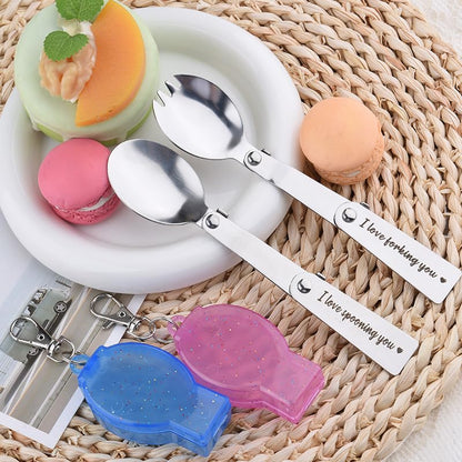 Portable Folding Spoon and Fork Set I Love Forking Sponning You Portable Utensils Husband Wife I Love You Gifts for Women Men Travel Outdoors Camping Picnic Fork and Spoon 2 PCS