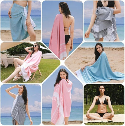 Genovega 6 Packs Oversized Turkish Beach Bath Towel Set Bulk 74"x38" Extra Large Sand Free Quick Dry Swim Camping Pool Clearance Towels Travel Blanket Adult Essentials Green Pink Red Stripe - color: Red Green Pink Stripe