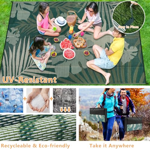 Homcomoda Outdoor Rugs 8’x10’ Waterproof Reversible Patio Rugs Outdoor Clearance Lightweight Outdoor Rugs Portable RV Camping Mats for Tents Deck Porch BBQ Beach Backyard