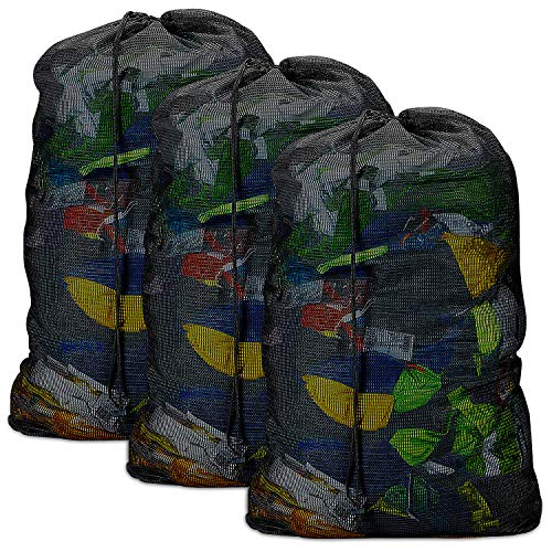 Laundry Bags, Mesh Heavy Duty 24" x 36" with Drawstring Closure, 3-Pack, Black - color: Black-3Pack