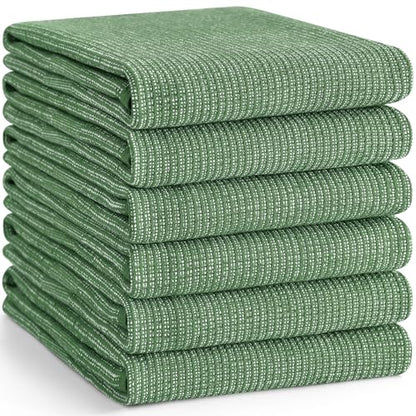 Homaxy Premium Kitchen Towels(18”x 28”, 6 Pack), Large Cotton Kitchen Hand Towels, Flat and Terry Dish Towels, 380 GSM Highly Absorbent Tea Towel Set with Hanging Loop, Grass Green - color: Grass Green, style: 6-pack