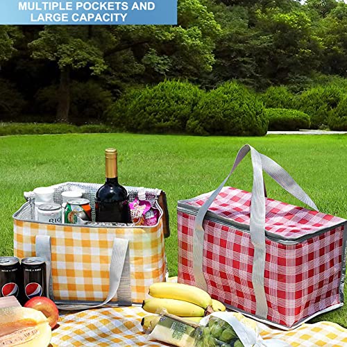 Insulated Reusable Food Picnic Bag Beach Bags, Cooler Bags with Zippered Top -for Hot or Cold,Picnic Basket Collapsible,Beach, Outdoor Party, Camping,Festivals (Red) - color: Red
