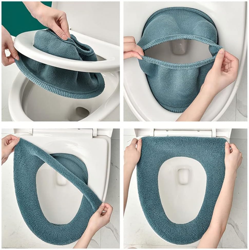 3 Pack Thickened Toilet Seat Cover Pads - Soft, Stretchable, Washable, Warm, Comfortable Bathroom Toilet Seat Covers for Round & Elongated 14x18” Toilets, Non-Slip, Durable - color: 3color-xl