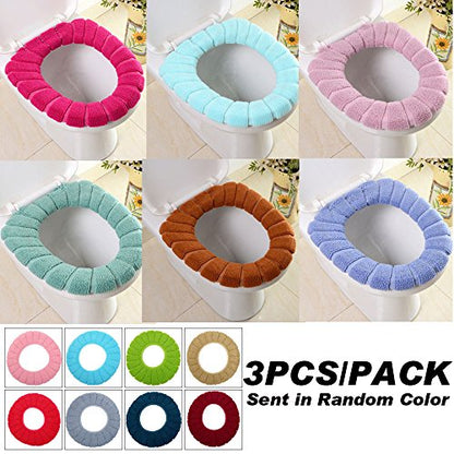 Toilet Seat Covers for Bathroom - 3PCS Soft Thicker Warmer Padded Cloth Covers, Washable Stretchable Bathroom Toilet Seat Cover Lid Warmers, Toilet Cover Warm Seat Pads (Blue Gray Green) - color: Blue Gray Green