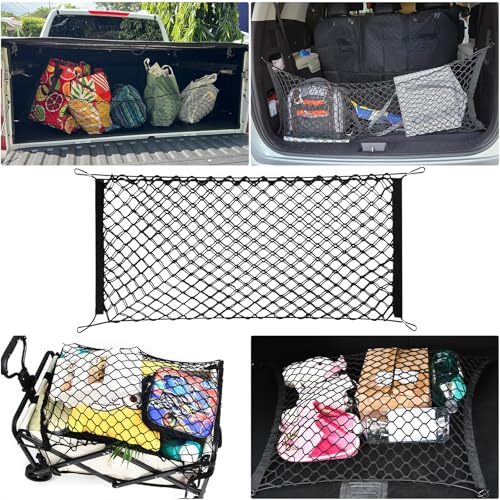 Cargo Net, Premium Dual-Layer Nylon Cargo Net for SUV, Automotive Exterior Accessories, Adjustable Elastic Trunk Net with Hook, Car Accessories for SUV, Truck, Pickup (35.4x15.7 Inch) - size: 35.4x15.7 Inch