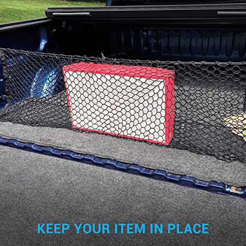 MICTUNING Truck Bed Cargo Net, 49"x15.2" Stretch to 60" Elastic Pickup Cargo Net with 4 Metal Carabiners, Compatible with 2013-2022 Chevy Silverado & 2015-2024 Ford F150 F250 Truck - size: 49x15.2Inch for Pickup