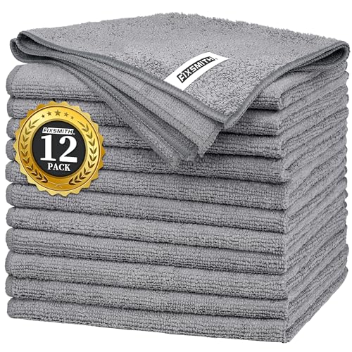 FIXSMITH Grey Microfiber Cleaning Cloth -Pack of 12, Highly Absorbent Cleaning Rags, 16"X12" All Purpose Cleaning Towels for Housekeeping, Kitchen, Car, Lint Free and Reusable Microfiber Towels - color: Grey, size: 12pk
