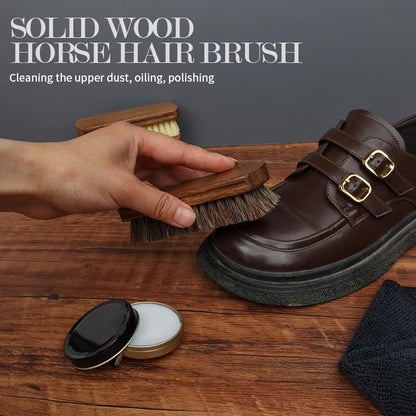 MAXIMILIAN Shoe Shine Brush Kit 3Pcs Solid Wood Horsehair Brushes for Polishing Crepe Suede Shoes Brush Soft Bristles Leather&Nubuck Cleaning kit Remove Stains Remove Spots Restore Suede