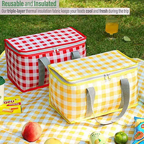Insulated Reusable Food Picnic Bag Beach Bags, Cooler Bags with Zippered Top -for Hot or Cold,Picnic Basket Collapsible,Beach, Outdoor Party, Camping,Festivals (Red) - color: Red