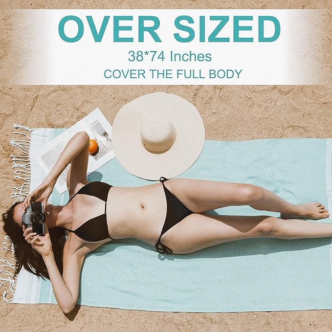 Genovega 6 Packs Oversized Turkish Beach Bath Towel Set Bulk 74"x38" Extra Large Sand Free Swim Quick Dry Camping Pool Towels Travel Clearance Blanket Adult Essentials - color: Green Orange Yellow Brown Purple Black Mixed