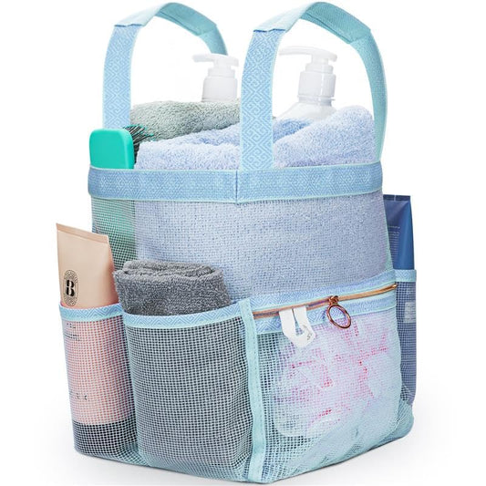 DV Lifestyle Mesh Shower Caddy Dorm, 7 Pockets & 1 with Zipper, Shower Tote with Padded Handles, Travel Portable, Shower Caddy College Room Essentials, Bathroom Shower Bag (Blue) - color: Blue, size: Large