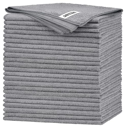FIXSMITH Grey Microfiber Cleaning Cloth -Pack of 24, Highly Absorbent Cleaning Rags, 16"X12" All Purpose Cleaning Towels for Housekeeping, Kitchen, Car, Lint Free and Reusable Microfiber Towels - color: Grey, size: 24pk