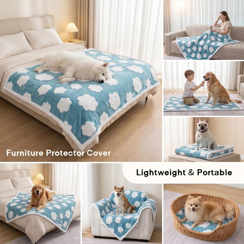 Waterproof Pet Blanket,Dog Bed Covers Couch Sofa Stylish Jacquard Pets Throw Blankets for Puppy Cats Washable Reversible Furniture Protection Covers (Blue Cloud,S) - color: Blue Cloud, size: S-71*100cm(28*40in)